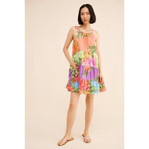NWT Size S - Farm Rio 100% Cotton Halter Floral Tiered Mini Dress (NWT US$ 188)